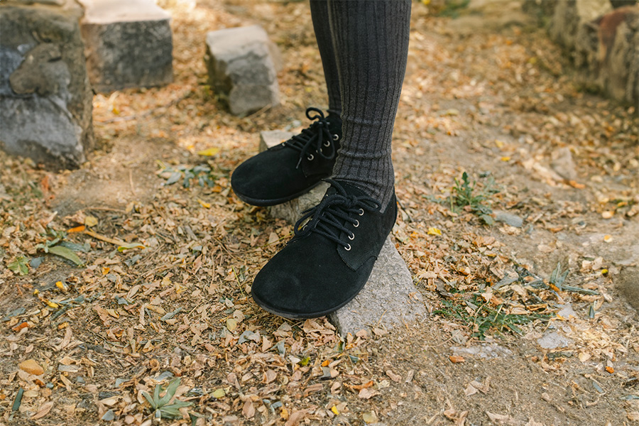 Sapatos blucher atacadores barefoot camurça