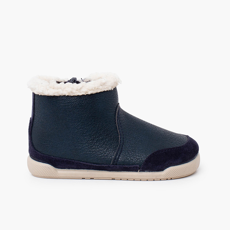 Botas barefoot novapele rebordo felpudo Azul Marinho