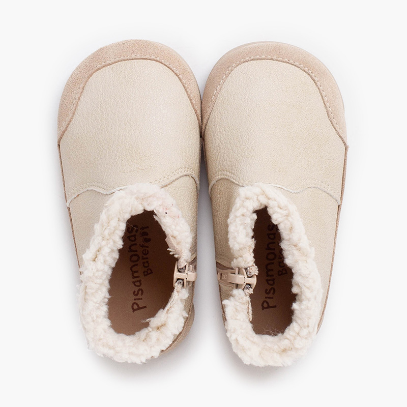 Botas barefoot novapele rebordo felpudo Bege