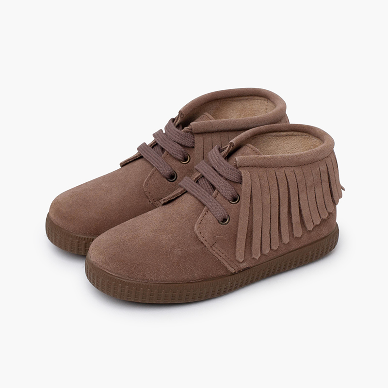Botas criança camurça franjas biqueira redonda Taupe