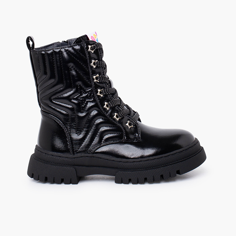 Botas militares estrela atacadores glitter Preto