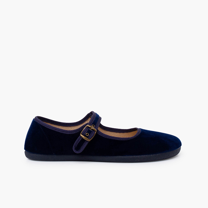 Merceditas mulher barefoot veludo fivela Azul Marinho