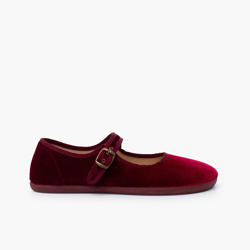 Merceditas mulher barefoot veludo fivela Bordeaux