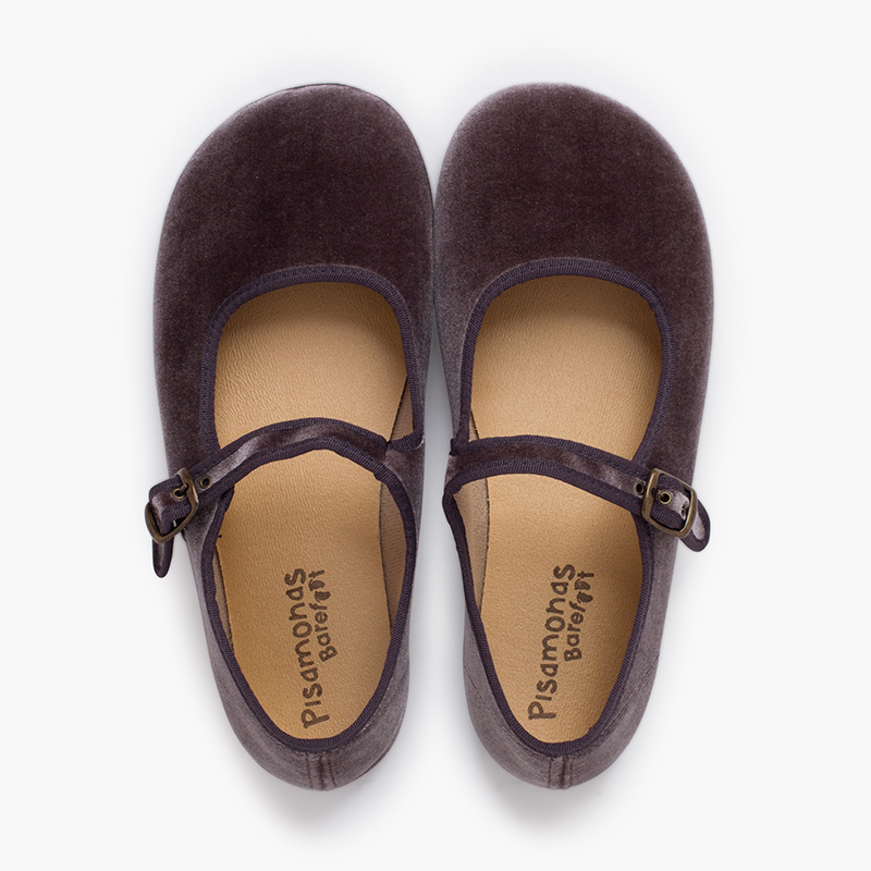 Merceditas mulher barefoot veludo fivela Cinzento