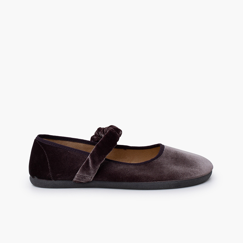 Merceditas barefoot veludo tira franzida Cinzento