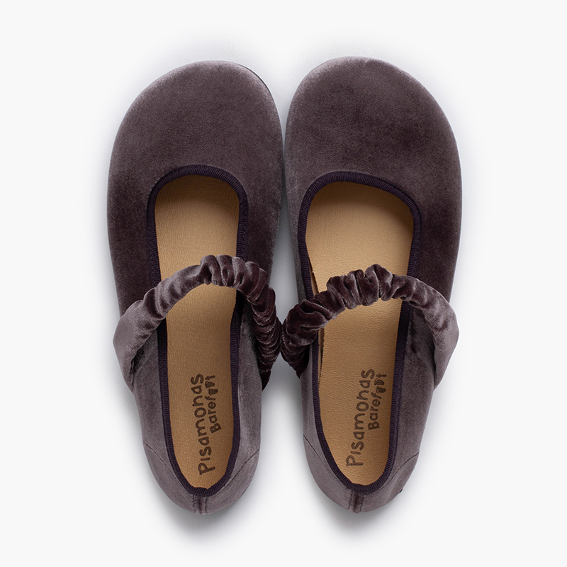 Merceditas barefoot veludo tira franzida Cinzento