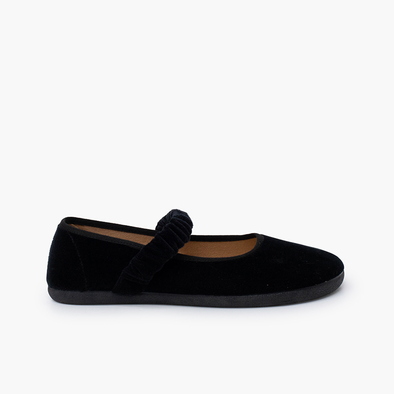 Merceditas barefoot veludo tira franzida Preto