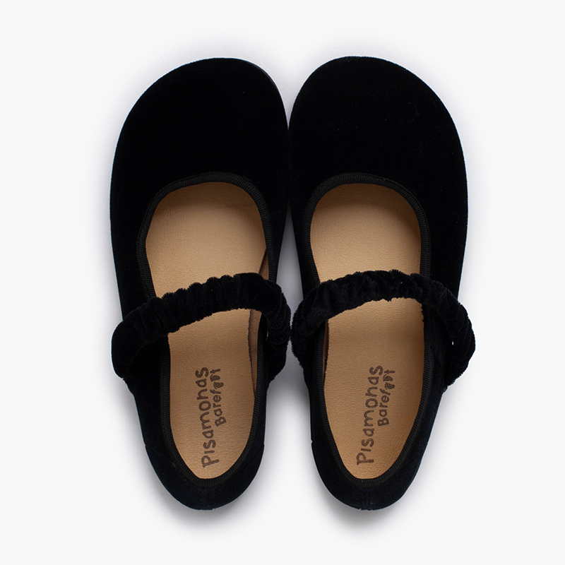 Merceditas barefoot veludo tira franzida Preto