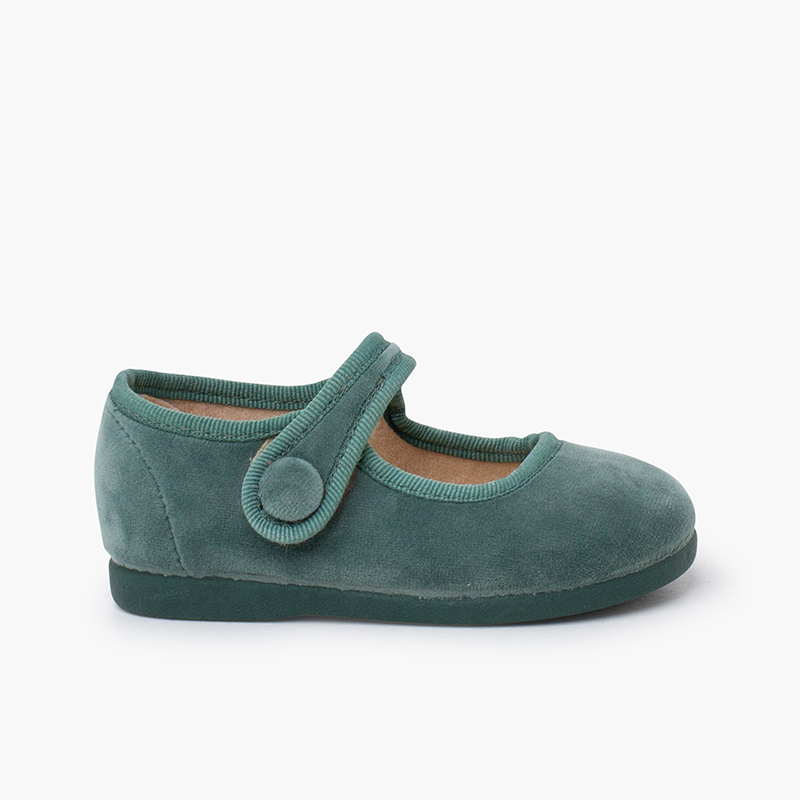 Merceditas velvet fecho aderente botão Verde Água