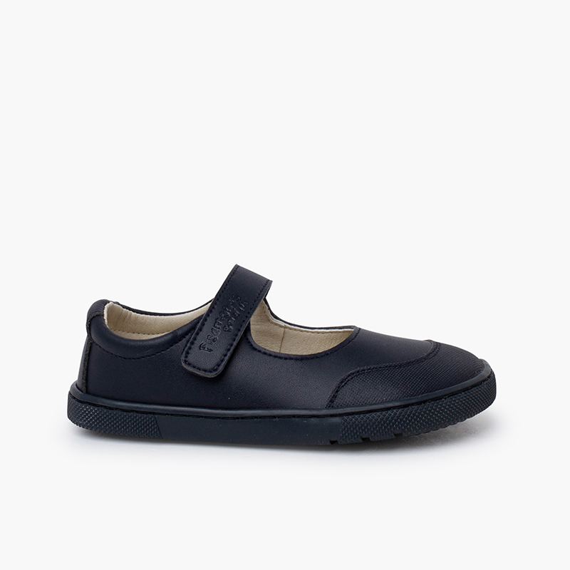 Merceditas Escolares Barefoot Menina Tira Aderente Azul Marinho