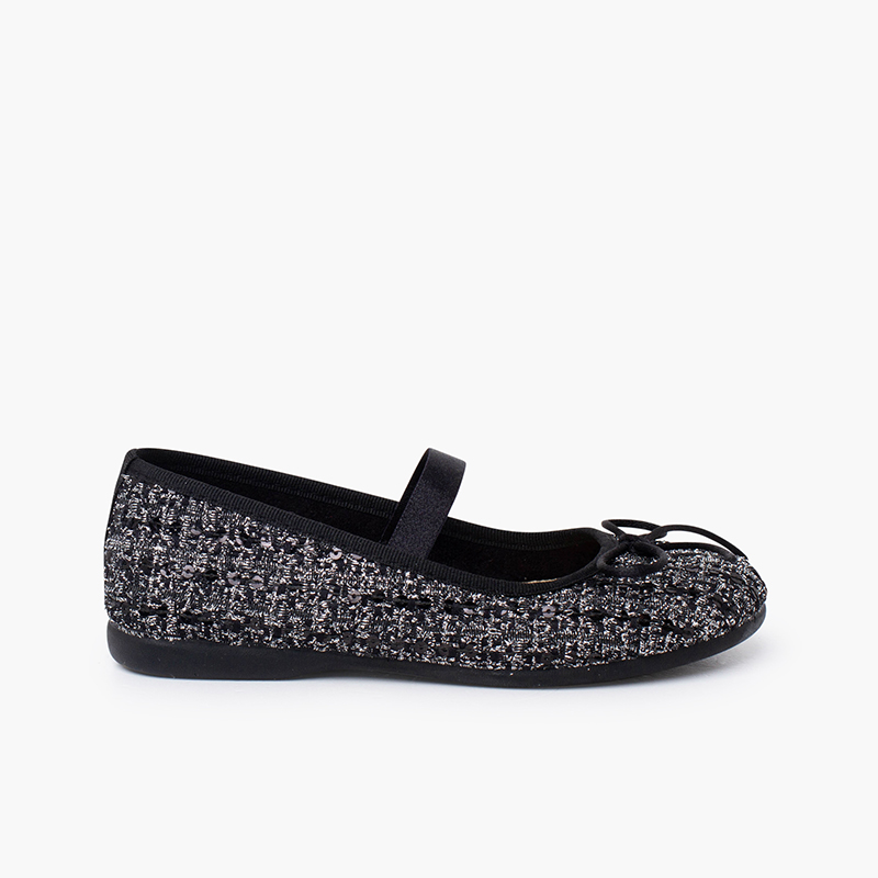 Merceditas elástico tweed brilho Preto