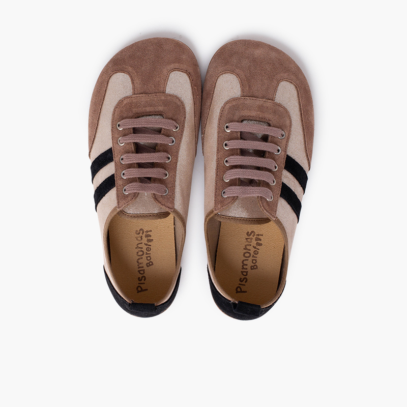 Sapatilhas combinadas barefoot brilho e riscas Taupe