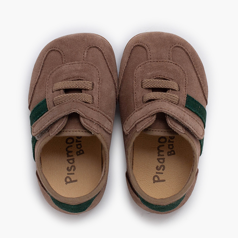 Sapatilhas barefoot riscas laterais tira aderente Taupe