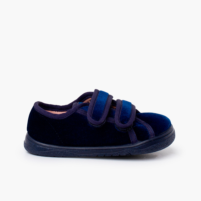 Sapatilhas veludo barefoot dupla tira aderente Azul Marinho