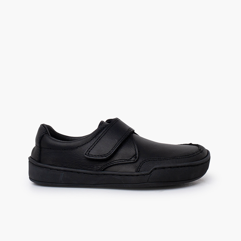 Sapatos colegiais barefoot pele menino Preto