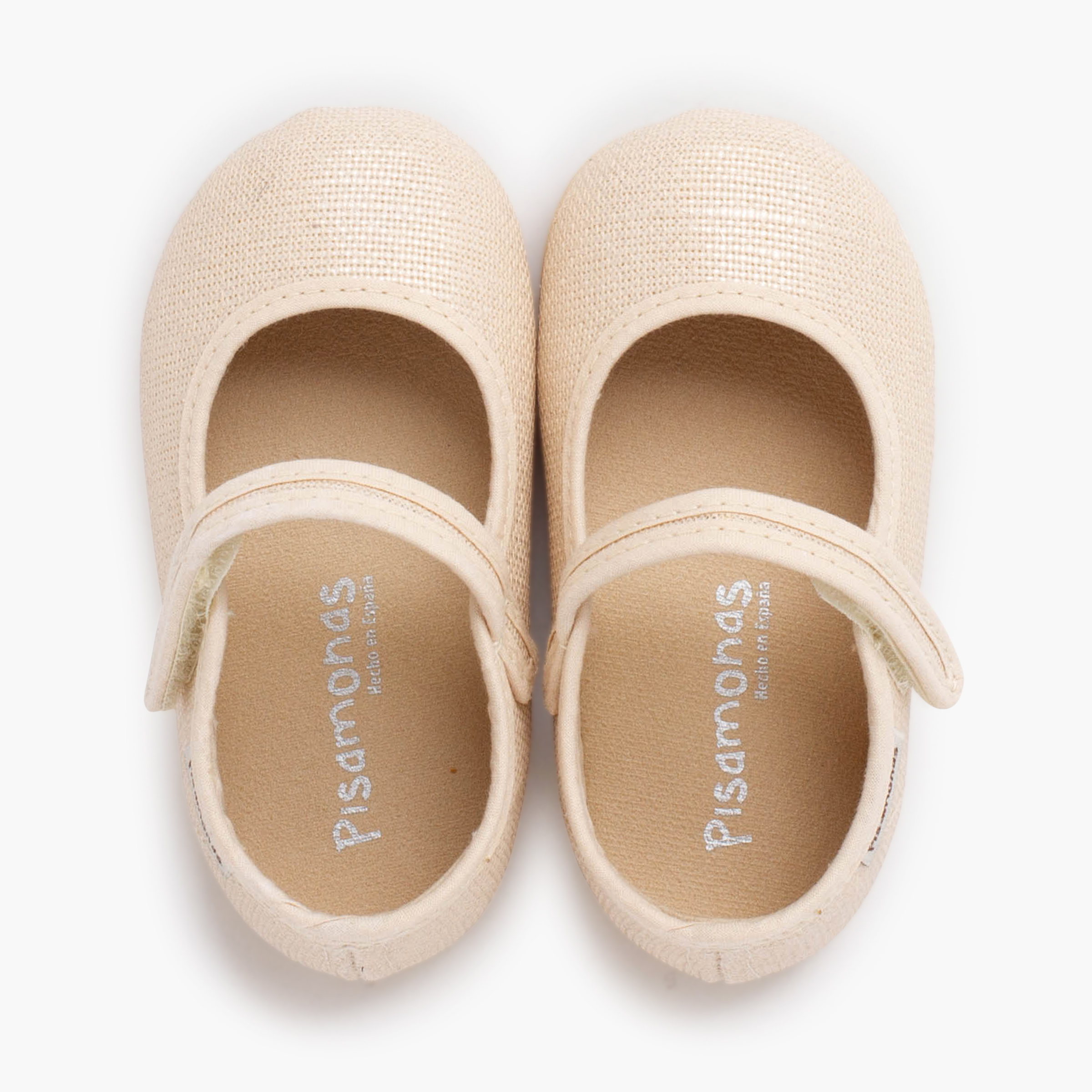 Merceditas barefoot linho brilho fecho aderente Champanhe