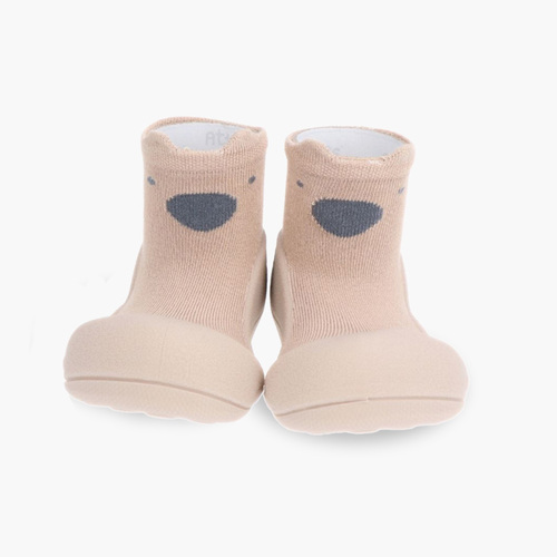 Sapatos bebé biqueira redonda animais bambu Bege