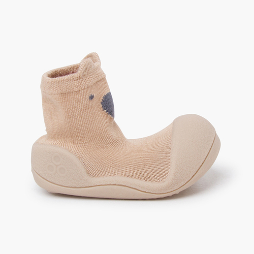 Sapatos bebé biqueira redonda animais bambu Bege