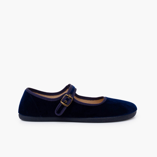 Merceditas barefoot veludo fivela Azul Marinho
