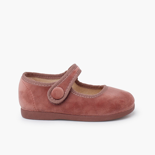 Merceditas velvet fecho aderente botão Rosa