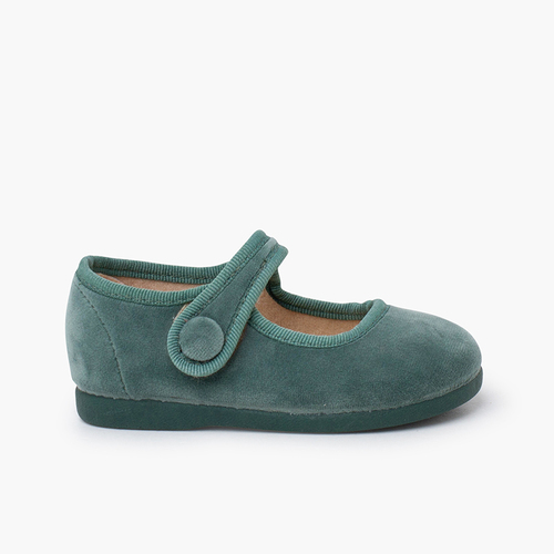 Merceditas velvet fecho aderente botão Verde Água