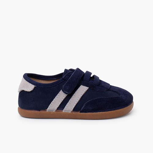 Sapatilhas barefoot riscas laterais tira aderente Azul Marinho