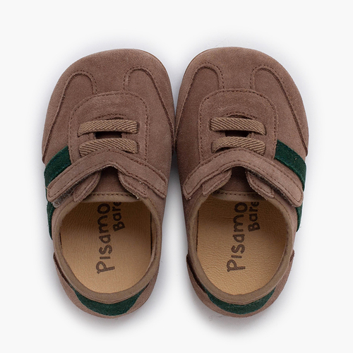 Sapatilhas barefoot riscas laterais tira aderente Taupe