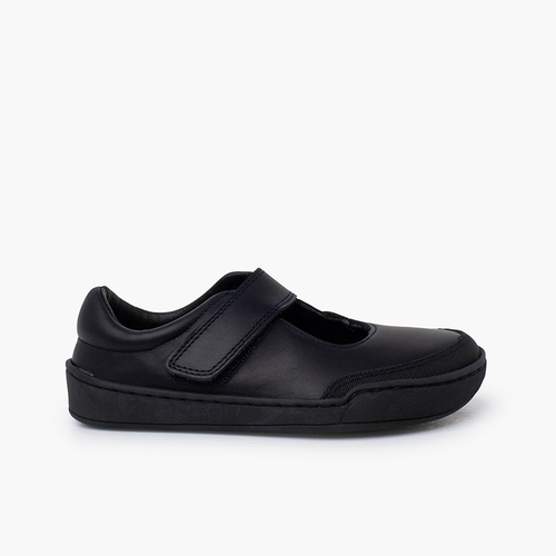 Merceditas colegiais barefoot pele menina Azul Marinho