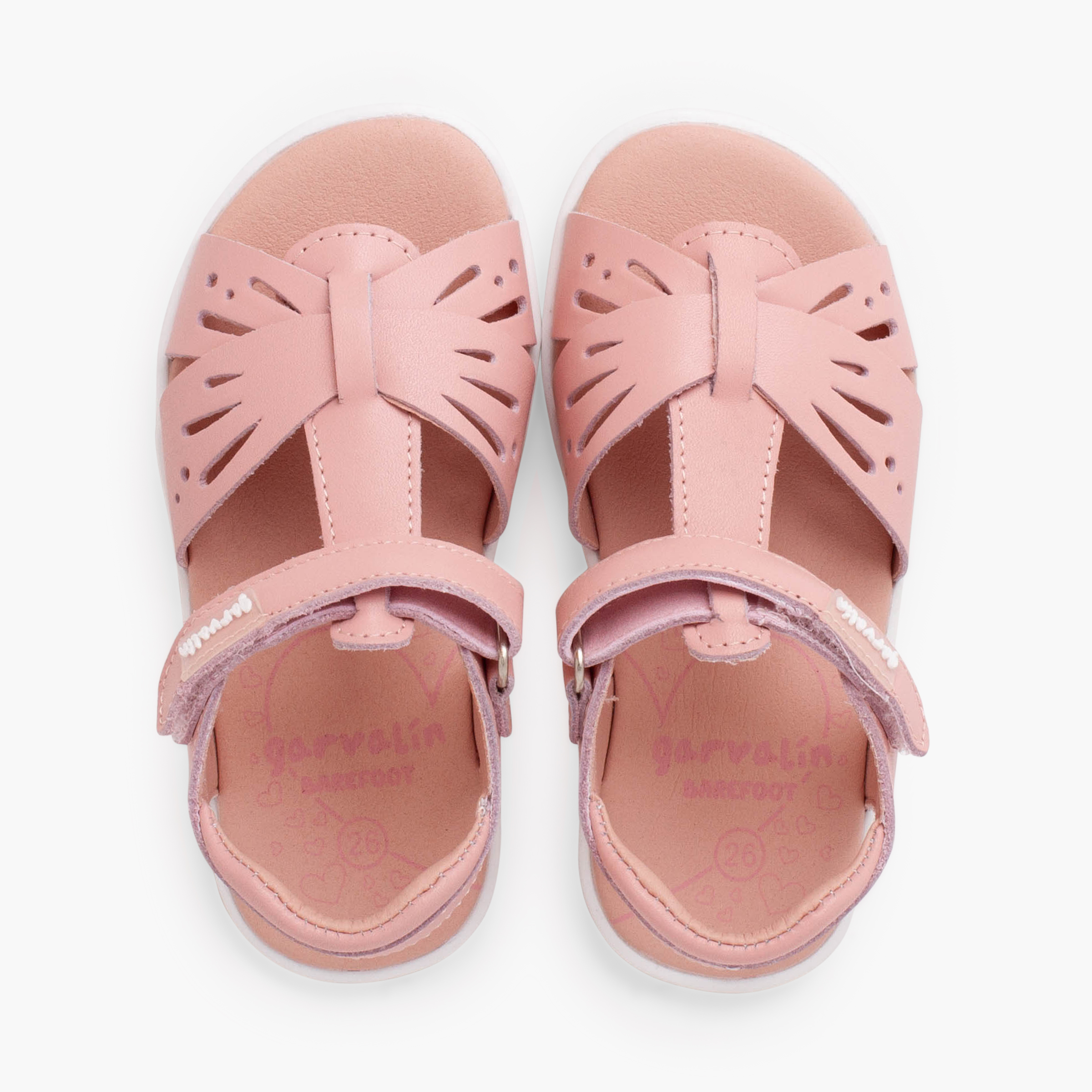 Sandálias barefoot menina borboleta pele Rosa