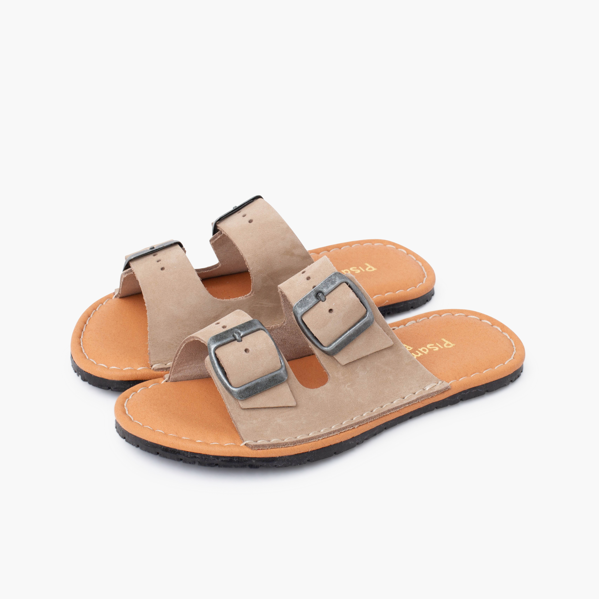 Sandálias barefoot dupla fivela nobuck Areia