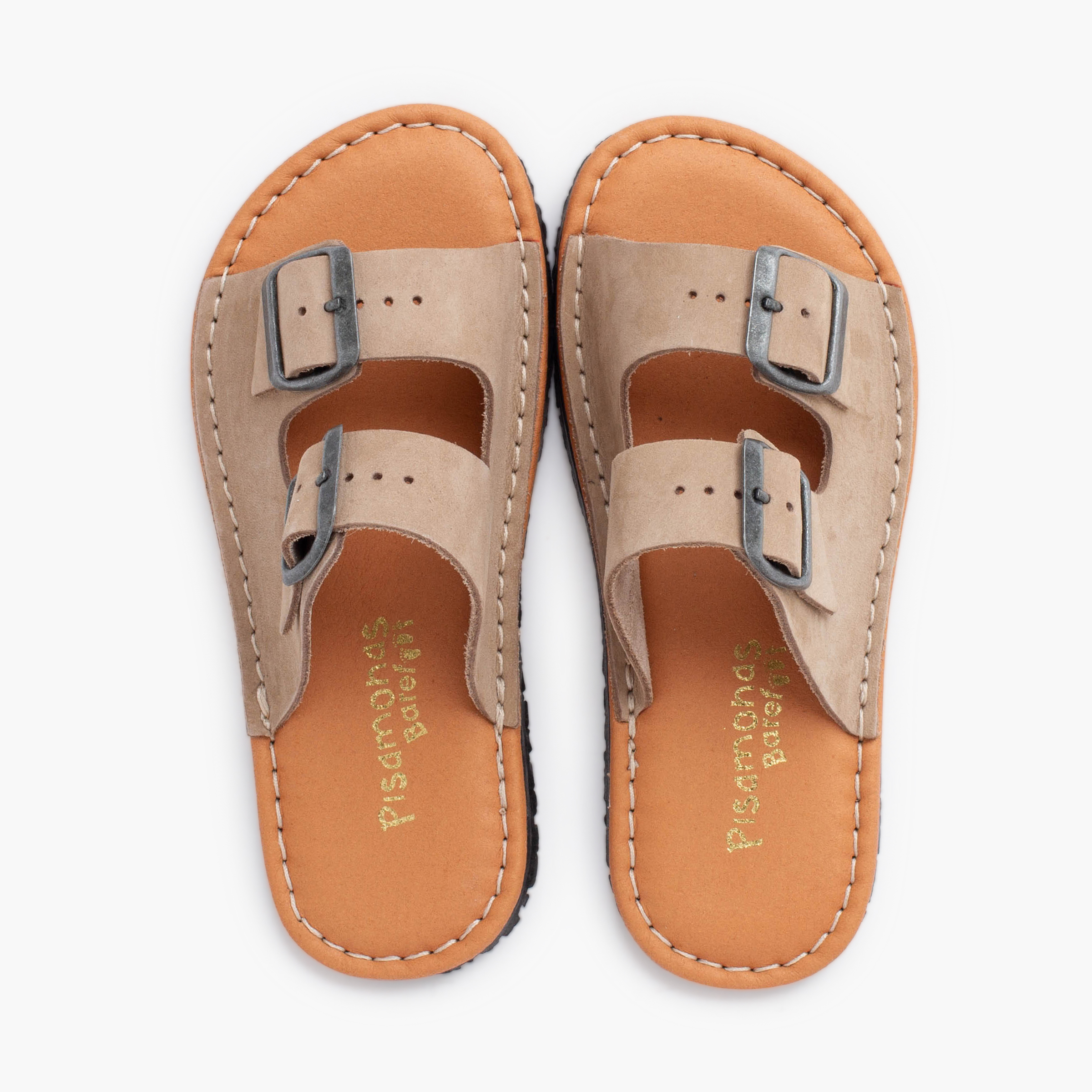 Sandálias barefoot dupla fivela nobuck Areia