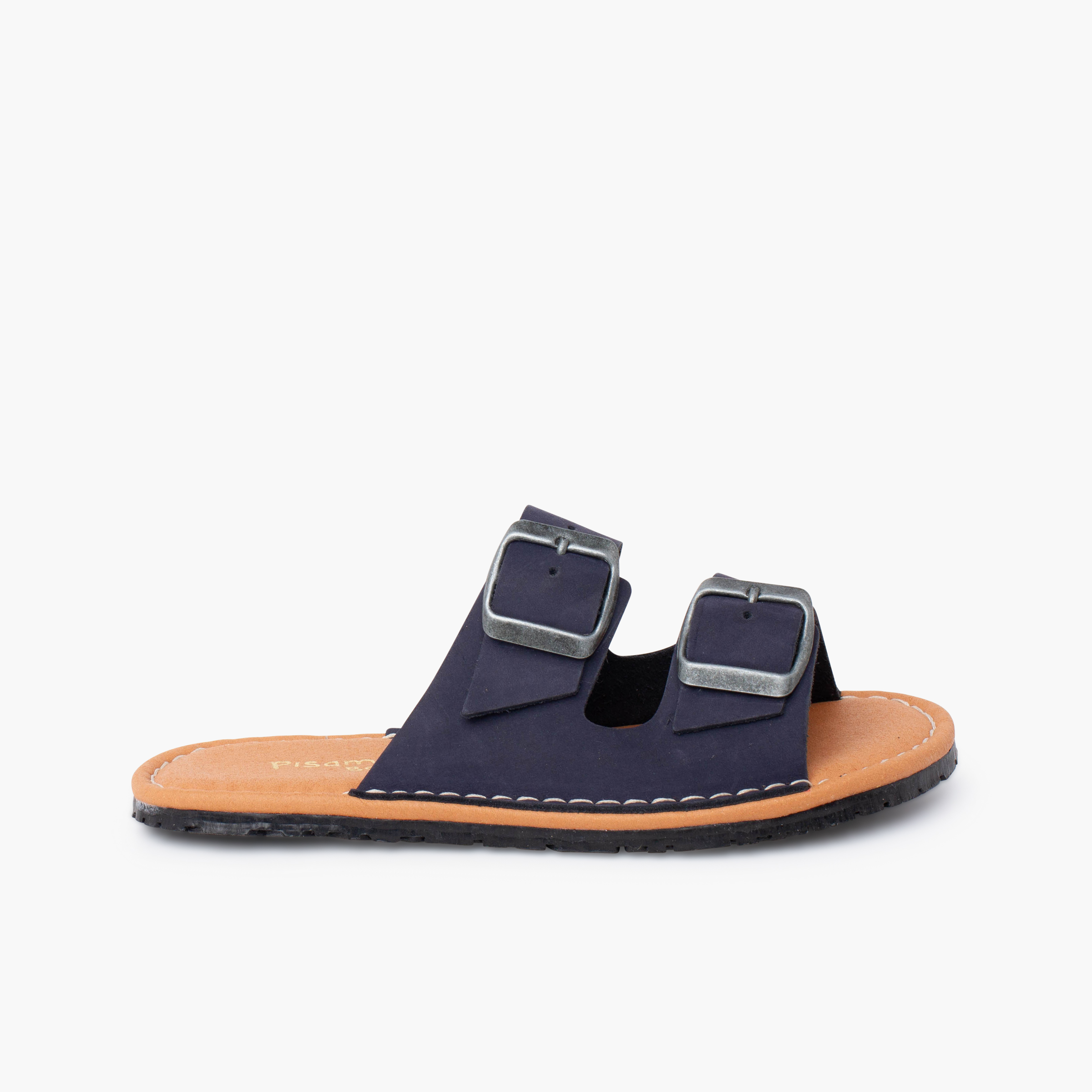 Sandálias barefoot dupla fivela nobuck Azul Marinho