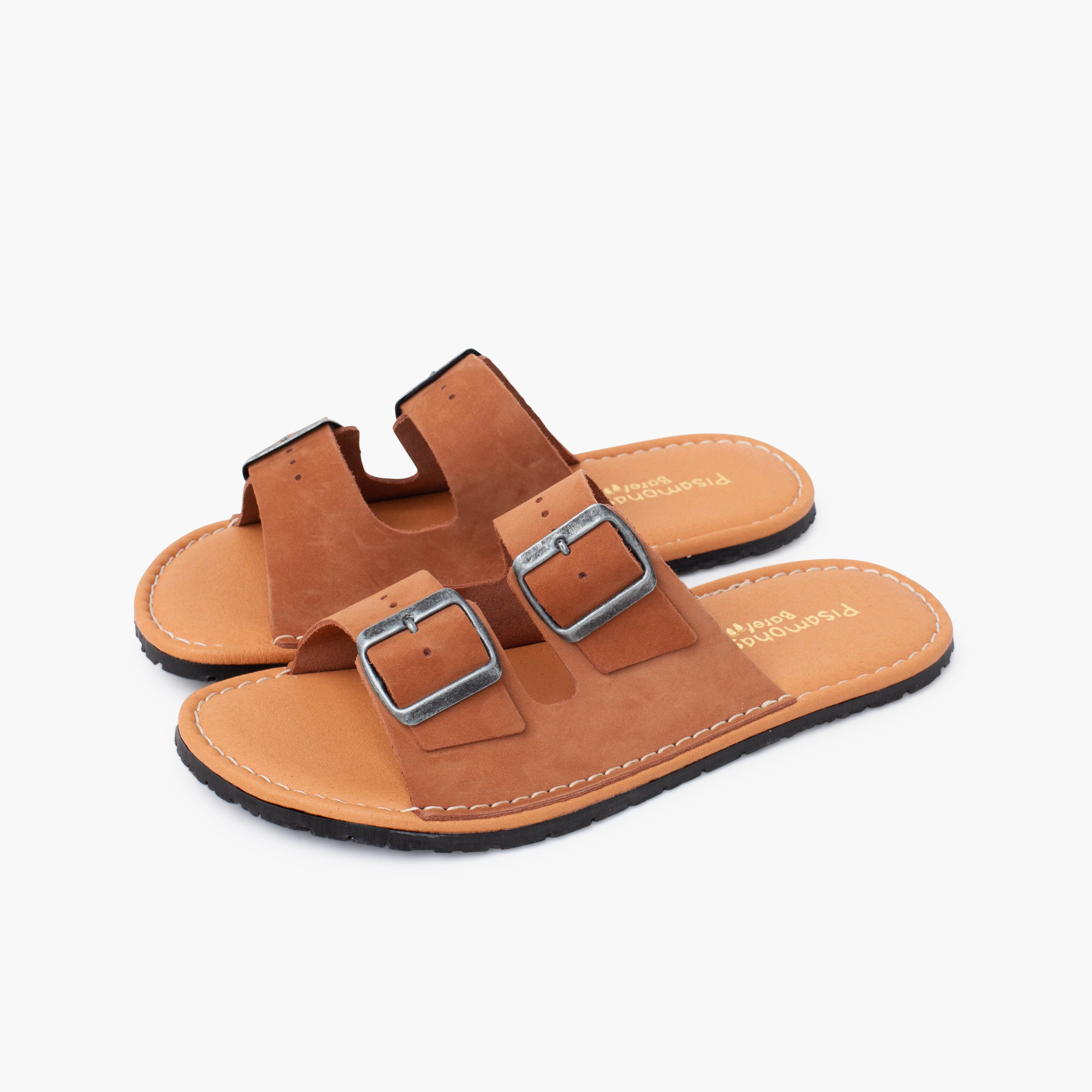 Sandálias barefoot dupla fivela nobuck Terracota