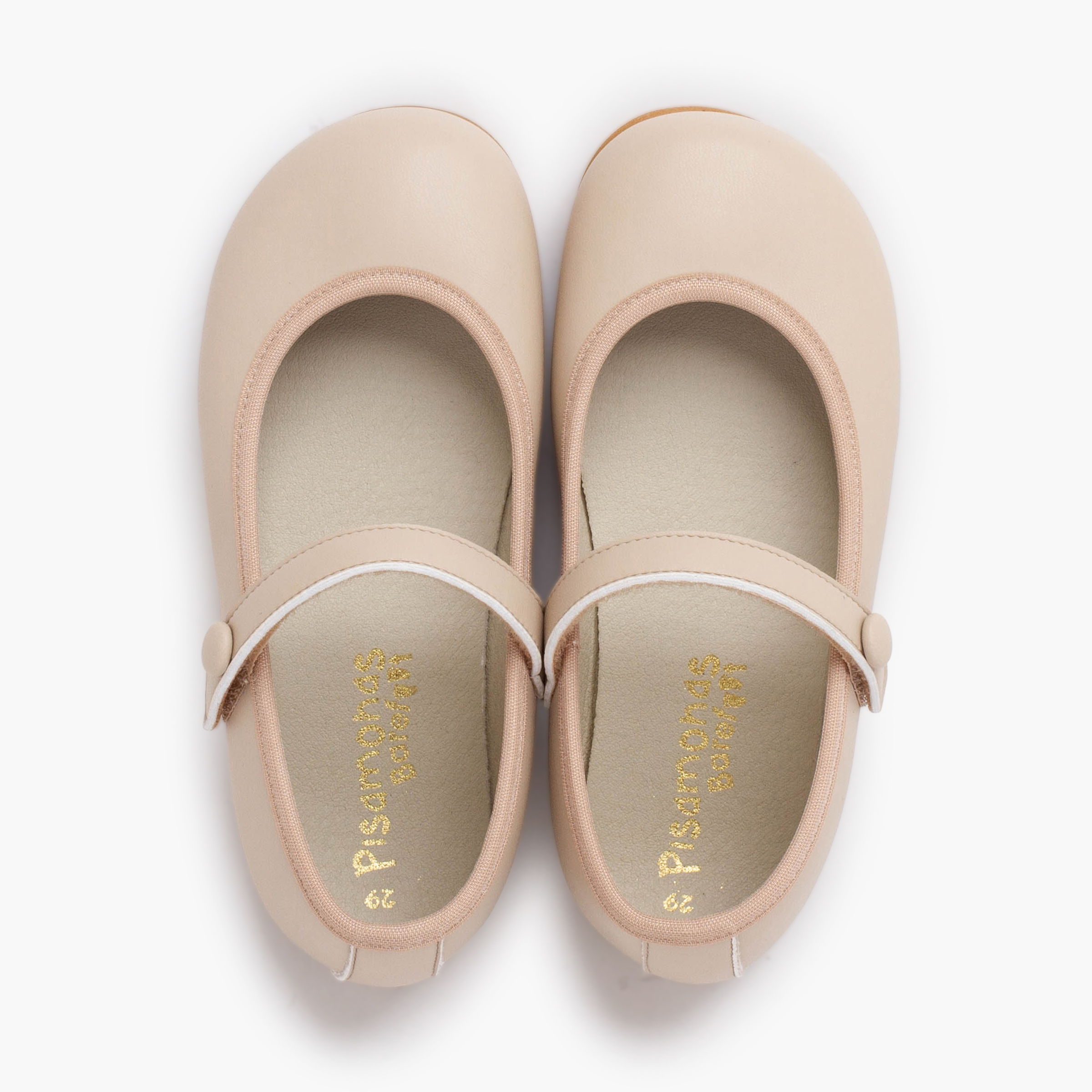 Merceditas Cerimónia barefoot tira aderente botão Bege