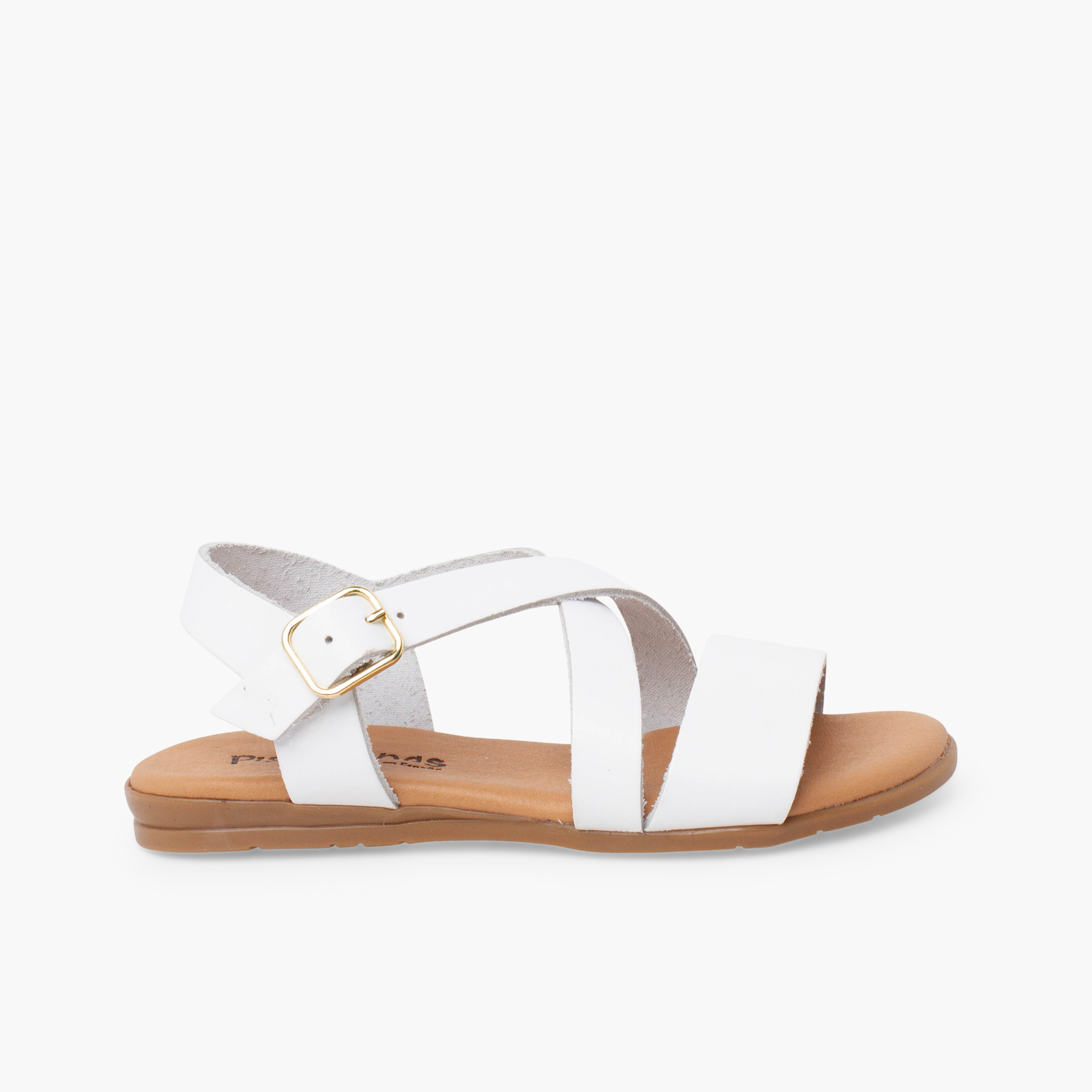 Sandalias niña tiras cruzadas piel Branco