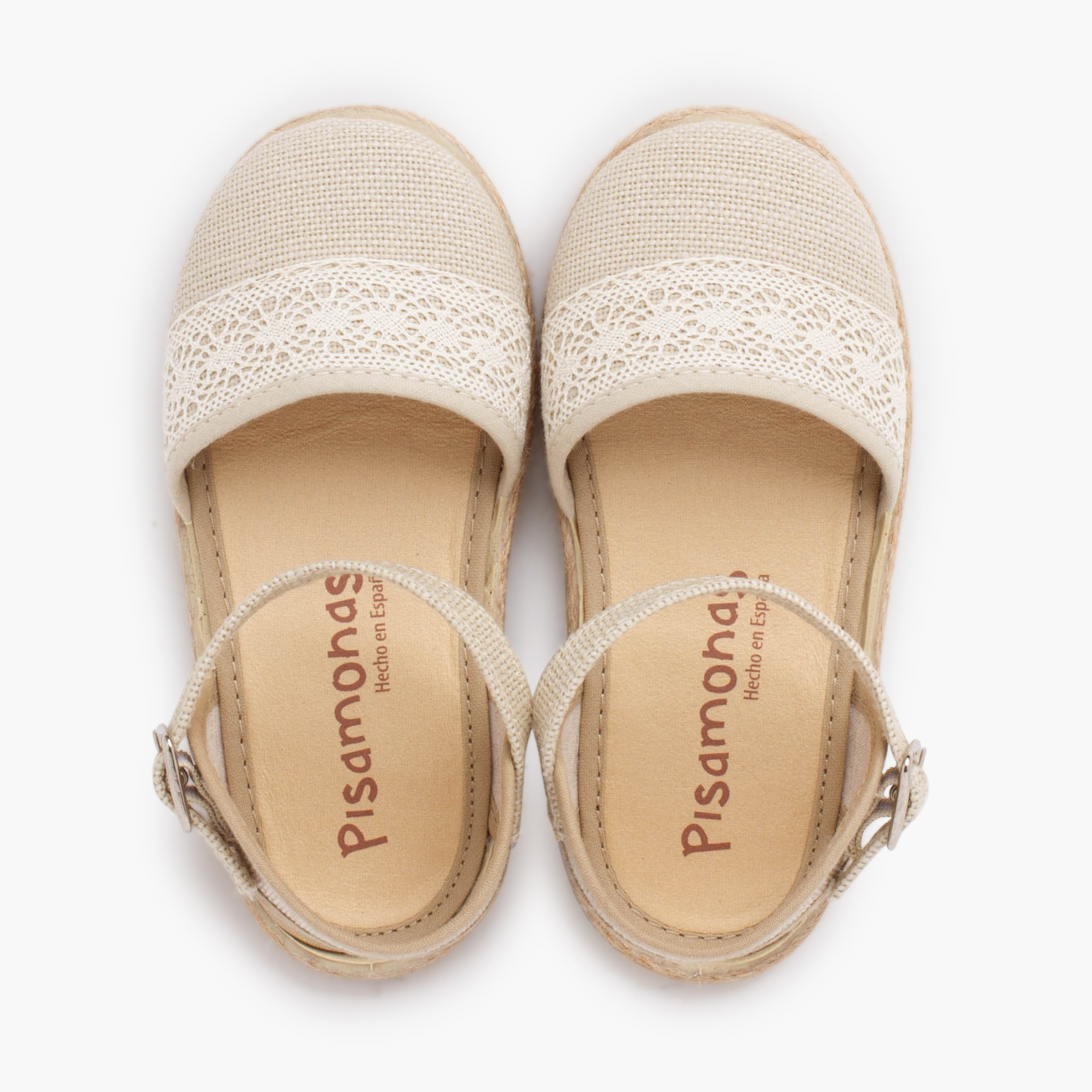 Alpargatas ceremonia lino encaje bolillos Cru