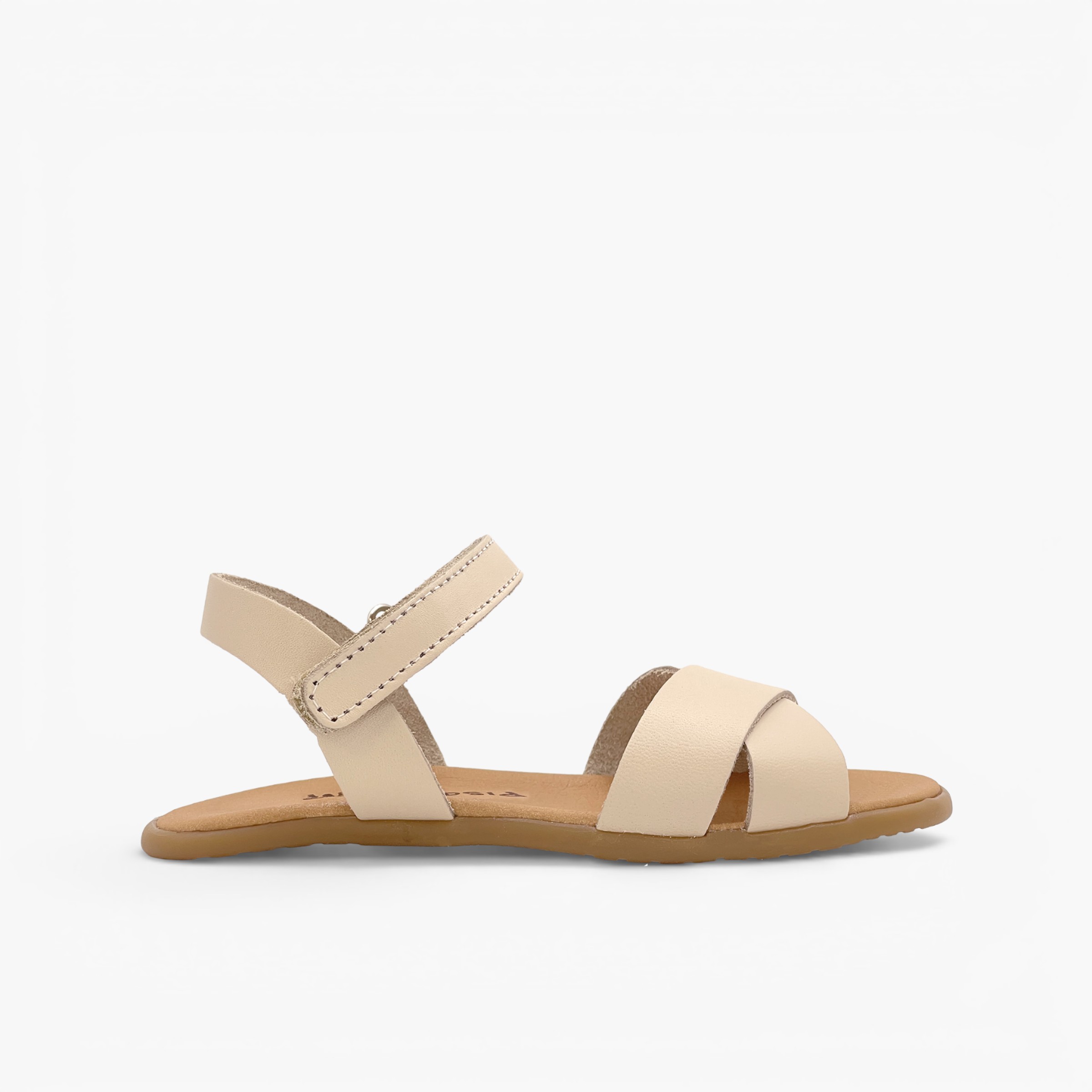 Sandália barefoot cruzada fecho aderente Bege