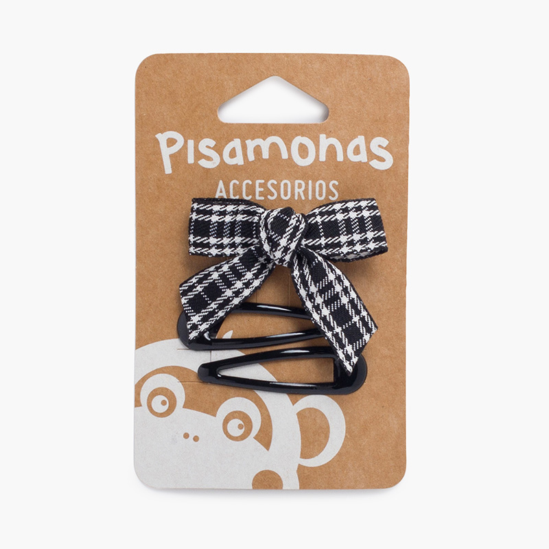 Pack ganchos clássicos e bico de pato com laço tartan Preto