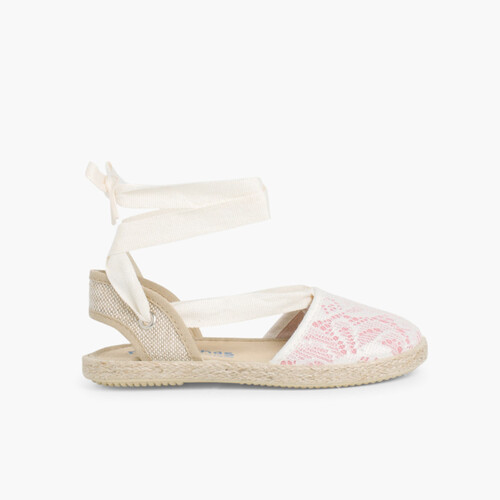 Alpargatas Menina Croché com Tiras Rosa