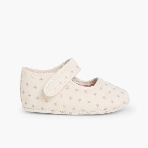 Sapatos Mercedita Bebé Tela Estrelas Bege