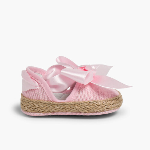 Alpargatas de Bebé Linho com Fitas de Cetim Rosa