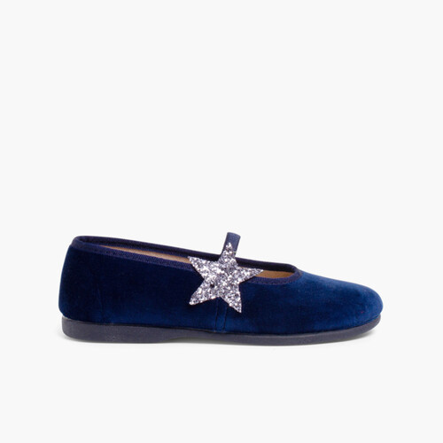 Bailarinas con Estrella Glitter y Tira Elástica Azul Marinho