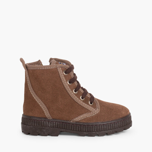 Botas Camurça Aviador com Fecho-éclair Castanho