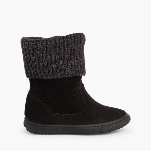 Botas Camurça com Cano em Lã Canelada Preto