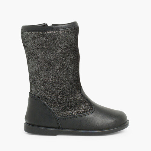 Botas Menina Pele e Camurça com brilho Preto