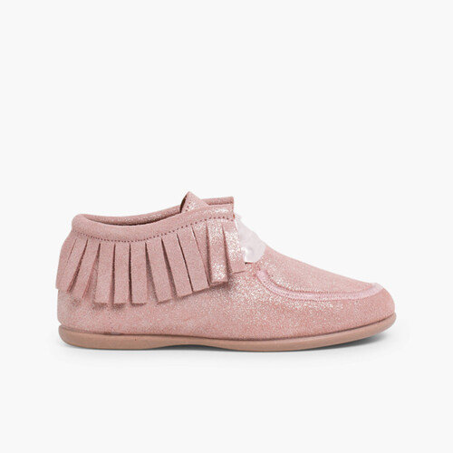 Botins Glitter Índios com Franjas Rosa