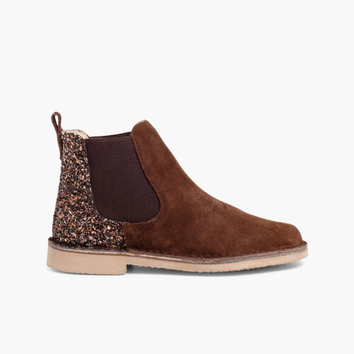 Botins Menina Camurça com traseira glitter Castanho