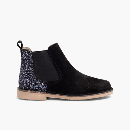 Botins Menina Camurça com traseira glitter Preto