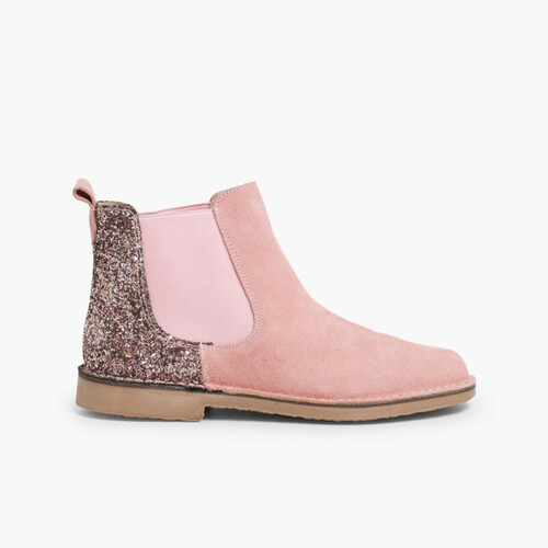 Botins Menina Camurça com traseira glitter Rosa