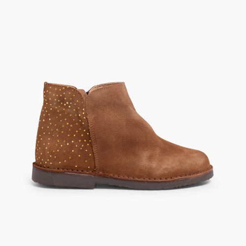 Botins Rasos com Bolinhas Brilhantes Taupe